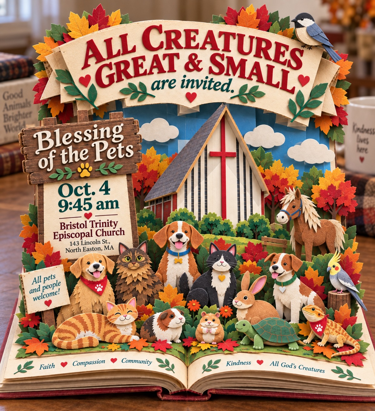 Pop-up-book Blessing of the Pets flyer