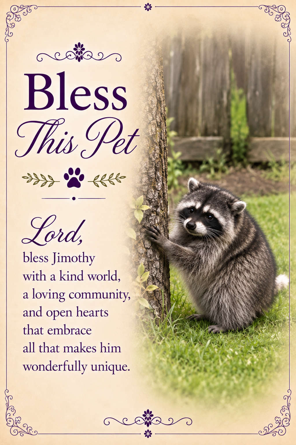 Personalized blessing for Jimothy the raccoon