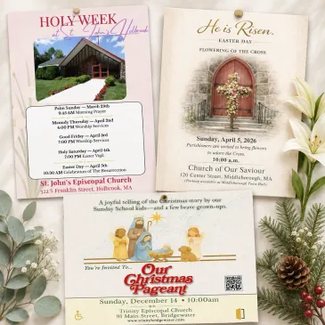 Church event flyers and coordinated graphic design