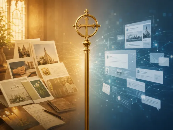 Traditional church communication connected with modern digital ministry